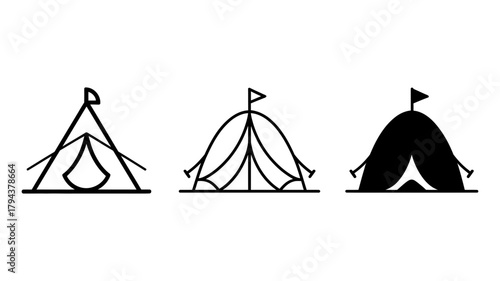 Three different tent icons, showcasing various designs for camping and outdoor adventures