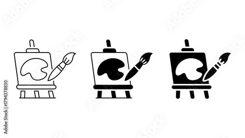 Easel with canvas and brush symbol of art, creativity, painting, and artistic expression in a simple and minimalist style