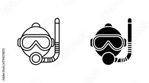 Diving mask icon simple outline drawing of snorkel equipment for underwater swimming and scuba diving
