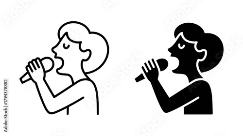 Singer with microphone symbol of singing, karaoke, music, concert, or performance in a simple and modern style