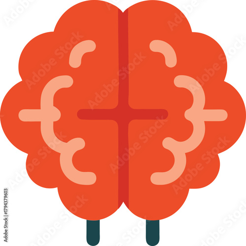 Stylized orange brain icon with pink details and black background