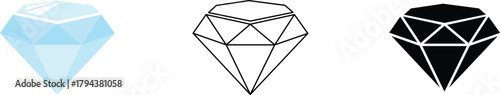 Diamond Icon set, shiny gemstone shapes, crystal Jewel vector collection.