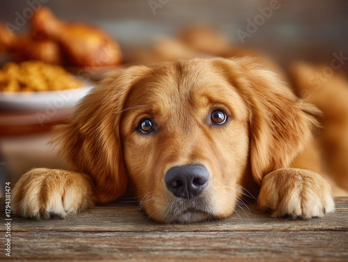 dog begging at the food table