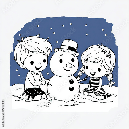 Kids Building a Snowman, co...