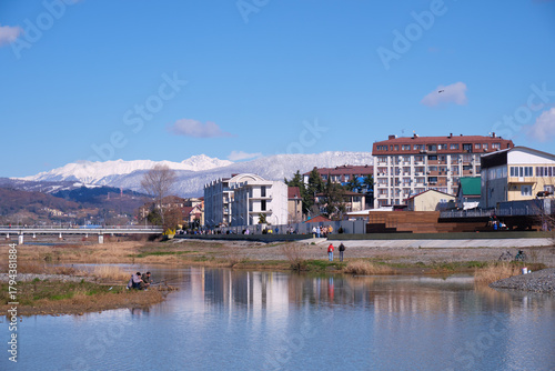 Mzymta river embankment in the Adler district of Sochi. Krasnodar Krai. Russia