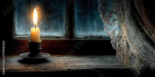 Single candle in window sim...