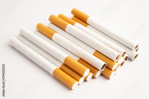 Cigarette, roll tobacco in paper with filter tube, No smoking.