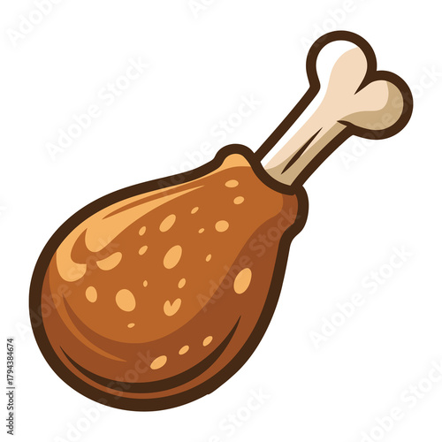 Cartoon illustration of a crispy fried chicken leg, a delicious and savory treat perfect for fast food menus and culinary designs