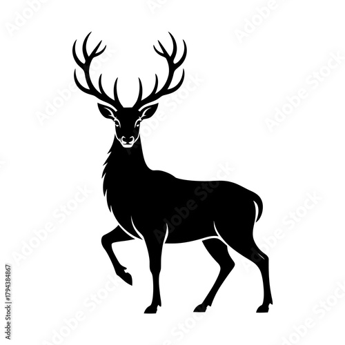 Majestic stag silhouette, showcasing its impressive antlers and elegant posture, perfect for wildlife enthusiasts and design projects alike