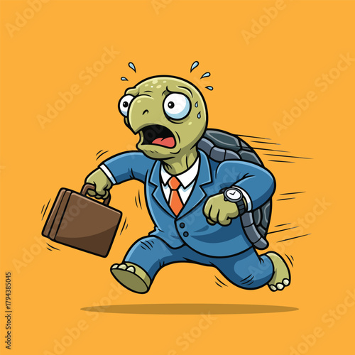 Panicked Business Turtle Rushing to Work