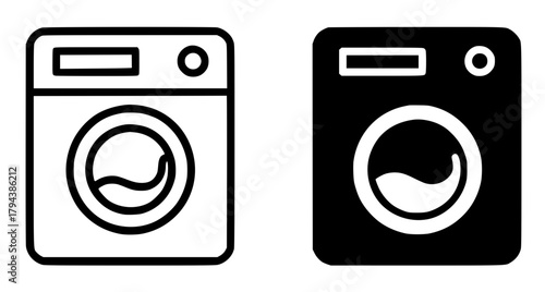Minimalist icon, washing machine vector, black and white, outline and silhouette