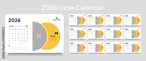 Customizable desk calendar 2026 template, corporate desk calendar schedule 2026 monthly 12-page planner layout, editable vector eps 10 file format