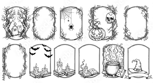 Halloween vintage spooky frames collection