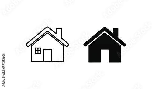 Simple outline and solid silhouette house icons for real estate and home concepts