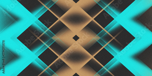 Abstract black brown blue geometric triangular pattern with grainy noise texture overlay in modern digital background