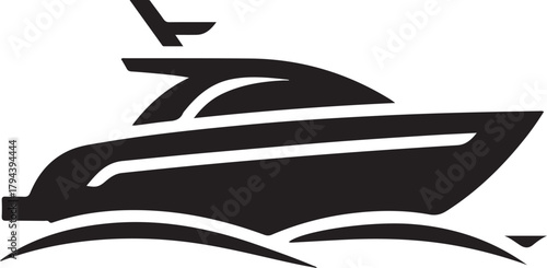 Luxury yacht vector silhouette on water representing travel, leisure, and maritime transportation