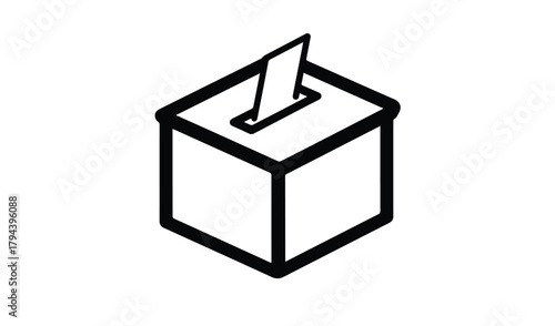 Simple line art illustration of a ballot box with a vote being cast