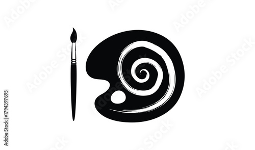 Black silhouette of an artist s palette with a paintbrush and swirling colors