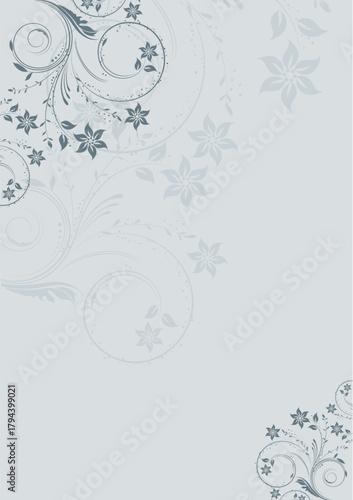 Floral Decorative Background Design Element Flower Pattern Invitation Card Template Gray and White Abstract Graphic Design Ornament Frame Corner Decoration