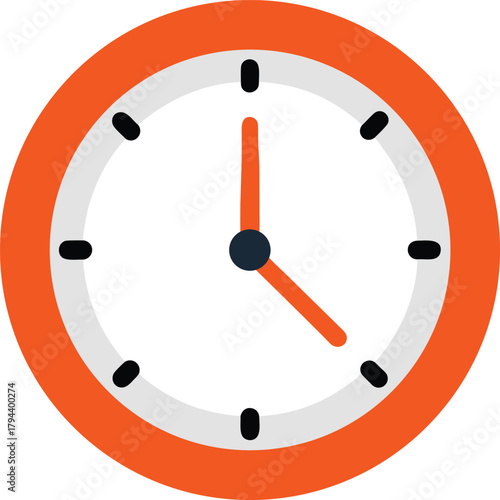 Simple orange clock face with hour and minute hands