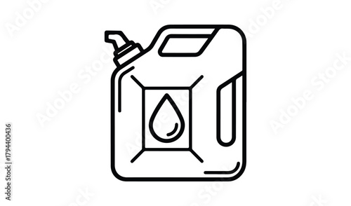 Simple line art icon of a fuel can with a drop symbol
