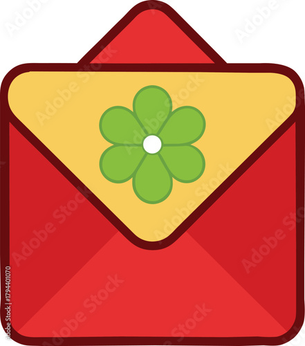 Red envelope with yellow flap and green flower decoration