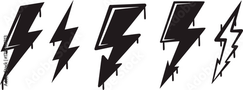 Black lightning bolt graphic elements symbol