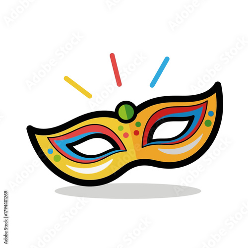 Colorful carnival mask doodle illustration for a festive celebration. Hand-drawn vector icon of a masquerade accessory for a party or holiday