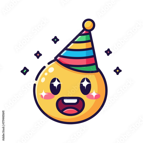 Joyful Celebration Whimsical Emoji with Party Hat, Radiating Happiness and Festive Cheer for Fun Occasions
