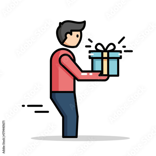 A man quickly delivering a special surprise gift box for a birthday or holiday celebration