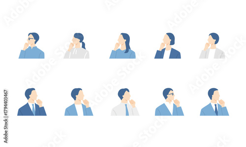 考える、困るビジネスパーソンのアイコンセット