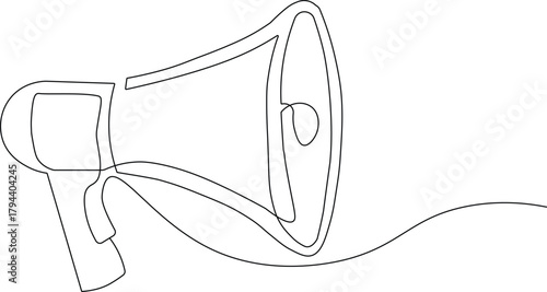 Elegant megaphone icon continuous one line minimalist art design
Continuous single line art drawing of megaphone speaker for news and promotion. One line art speaker. Vector illustration