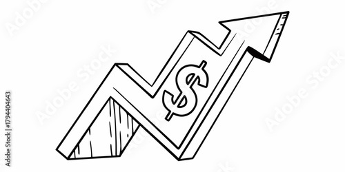 Upward trending arrow with dollar sign inside indicating financial growth and market increase shown