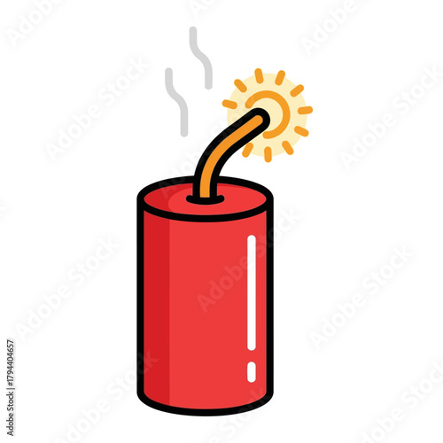 Illustration of a classic red dynamite stick with a burning, sparkling fuse, symbolizing an impending explosion and imminent danger