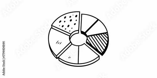 Hand drawn pie chart with different patterns and sections for data representation and analysis tool