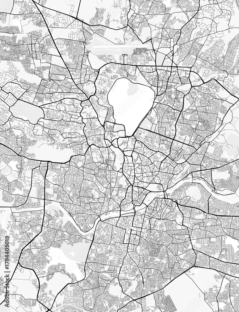 Obraz premium Hyderabad City Map. Minimalist black and white line art poster for printing, wallpaper, wall art, and map resources for home and office decor