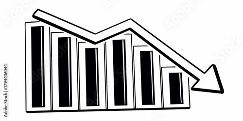 Illustration of a bar graph with a downward trending arrow indicating a market or economic decline