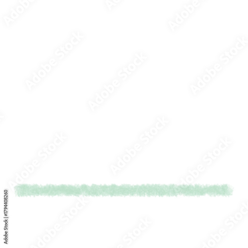 A soft, light green hand-drawn line with a crayon or chalk texture, serving as a minimalist divider or underline on a white isolated background