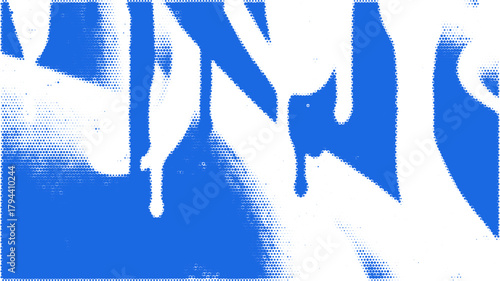 Punk urban aerosol spray paint texture with white drips on halftone blue background. Grunge abstract street art design for posters and retro graphics.