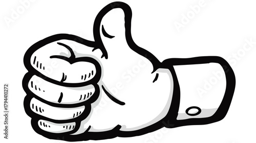 Black and white hand giving a thumbs up gesture, symbolizing approval, positivity, agreement, or success. Isolated vector illustration.