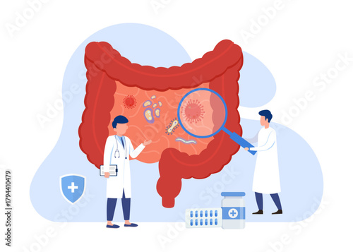 Intestinal disease diagnosis and microflora research stock illustration
