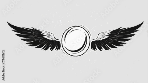 Black vector silhouette of an eagle's wings flying in nature, a symbolic feather design for a powerful bird tattoo