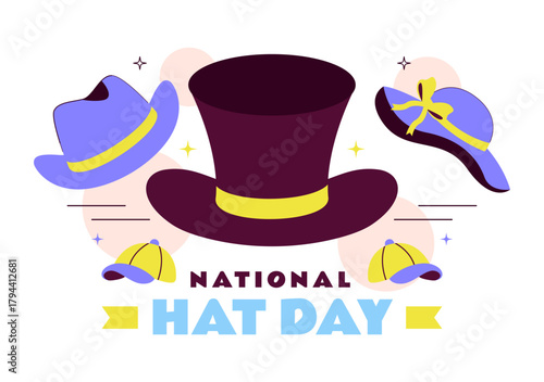 National Hat Day Vector Illustration Featuring January 15 To Celebrate The Diverse Range Of Hats From Around The World In a Flat Style Background