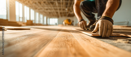 installing modern wood flooring in sport room