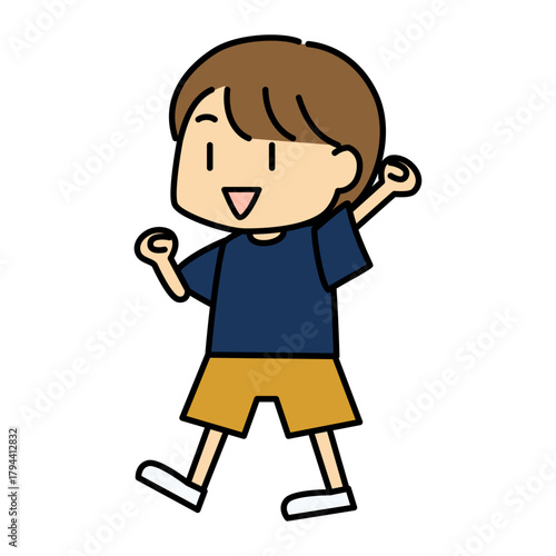 元気に喜ぶ男の子のかわいいベクターイラスト｜男の子,子ども,喜ぶ,ポーズ