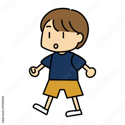 驚いた表情で歩く男の子のかわいいベクターイラスト