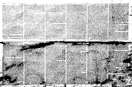 Vintage paper news background with crumpled texture and aged print details. Retro monochrome newspaper layout with old text, grunge marks, and distressed magazine page elements for collage.