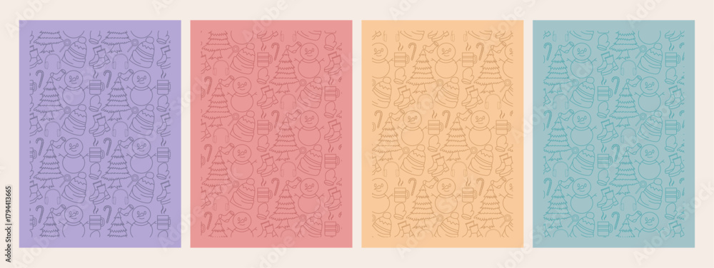 Fototapeta premium Editable winter paper work pattern line art and colored for flyer, gift card ,gift wrapping paper
