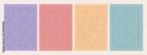 Editable winter paper work pattern line art and colored for flyer, gift card ,gift wrapping paper