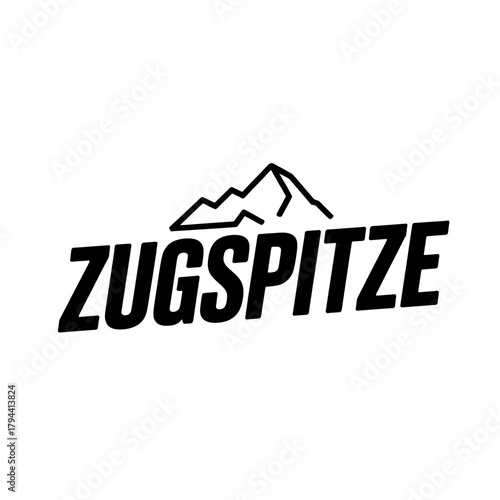 Scenic Zugspitze Mountains logo featuring towering peaks, pine trees, and a winding river